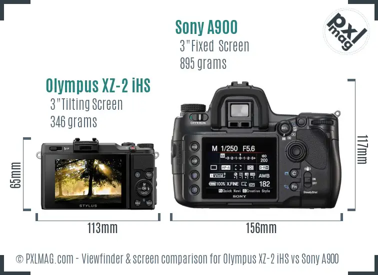 Olympus XZ-2 iHS vs Sony A900 Screen and Viewfinder comparison