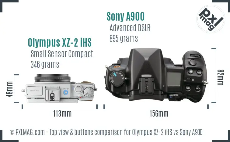Olympus XZ-2 iHS vs Sony A900 top view buttons comparison