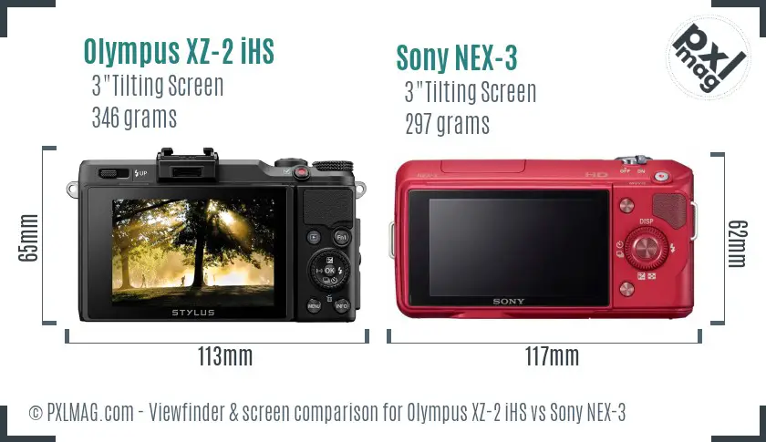 Olympus XZ-2 iHS vs Sony NEX-3 Screen and Viewfinder comparison