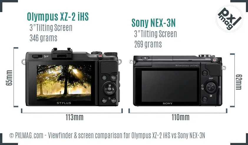 Olympus XZ-2 iHS vs Sony NEX-3N Screen and Viewfinder comparison