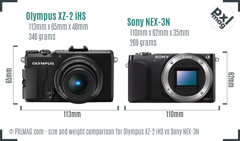 Olympus XZ-2 iHS vs Sony NEX-3N size comparison