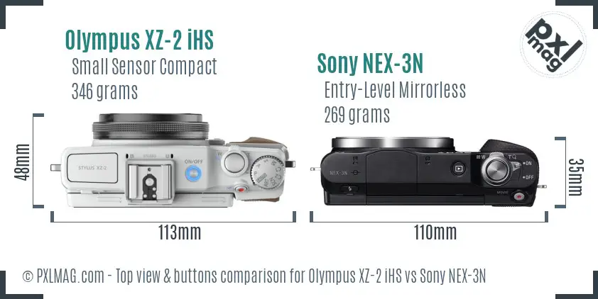 Olympus XZ-2 iHS vs Sony NEX-3N top view buttons comparison