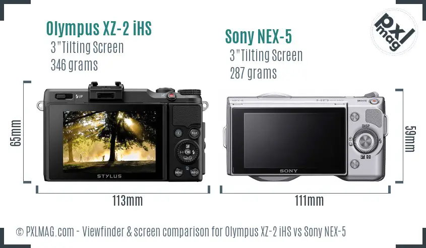 Olympus XZ-2 iHS vs Sony NEX-5 Screen and Viewfinder comparison