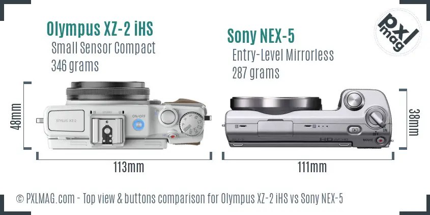 Olympus XZ-2 iHS vs Sony NEX-5 top view buttons comparison