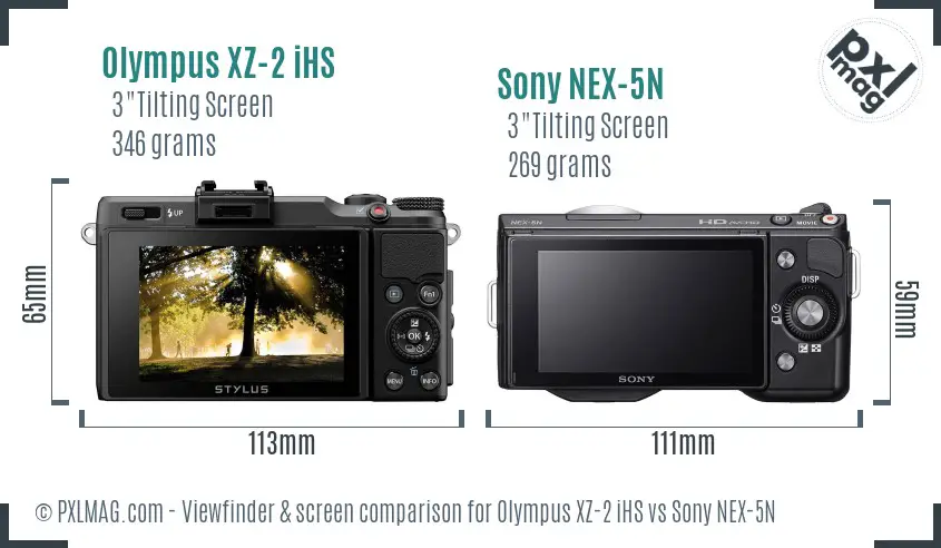 Olympus XZ-2 iHS vs Sony NEX-5N Screen and Viewfinder comparison