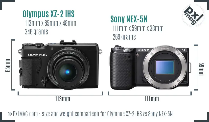 Olympus XZ-2 iHS vs Sony NEX-5N size comparison
