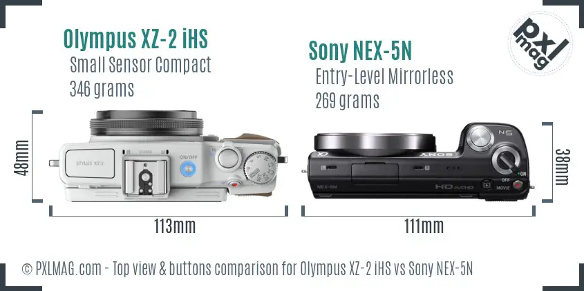 Olympus XZ-2 iHS vs Sony NEX-5N top view buttons comparison