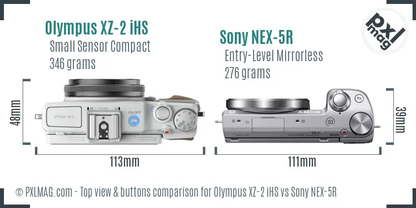 Olympus XZ-2 iHS vs Sony NEX-5R top view buttons comparison