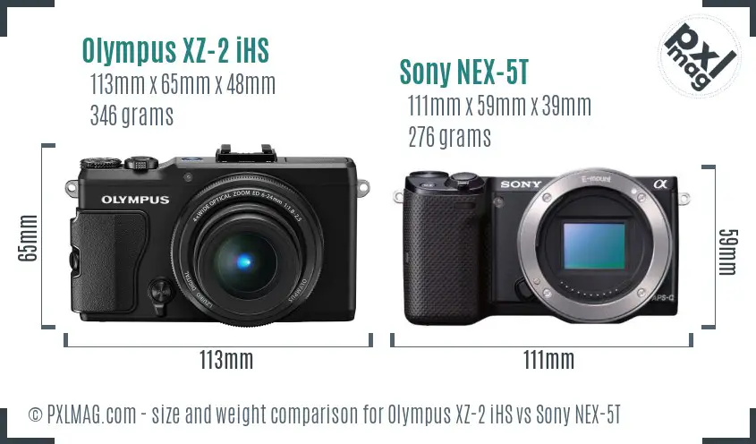 Olympus XZ-2 iHS vs Sony NEX-5T size comparison