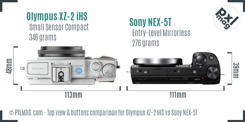 Olympus XZ-2 iHS vs Sony NEX-5T top view buttons comparison