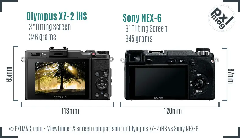Olympus XZ-2 iHS vs Sony NEX-6 Screen and Viewfinder comparison