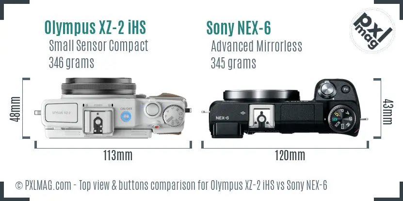 Olympus XZ-2 iHS vs Sony NEX-6 top view buttons comparison