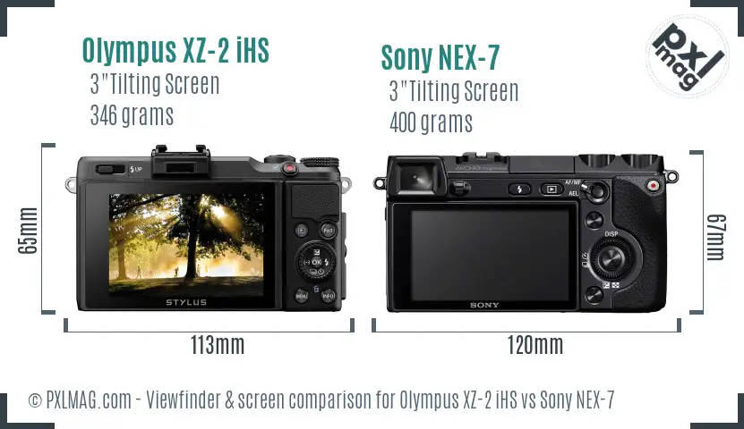Olympus XZ-2 iHS vs Sony NEX-7 Screen and Viewfinder comparison
