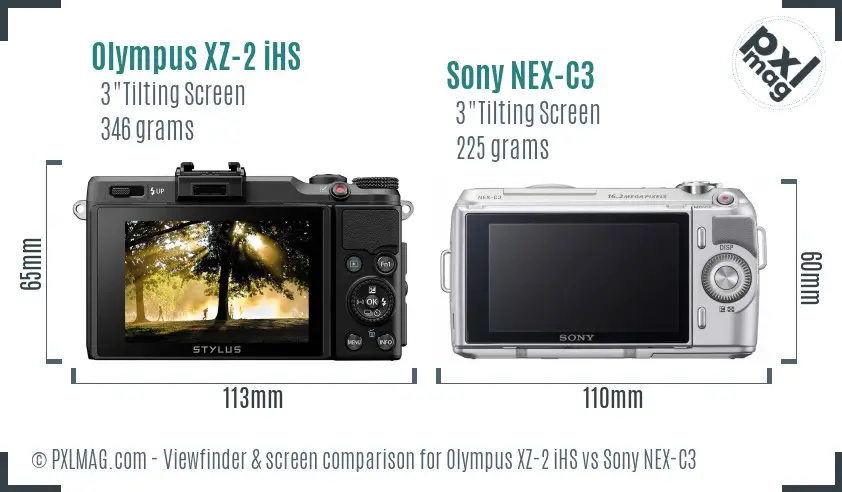 Olympus XZ-2 iHS vs Sony NEX-C3 Screen and Viewfinder comparison