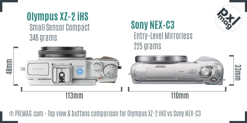Olympus XZ-2 iHS vs Sony NEX-C3 top view buttons comparison
