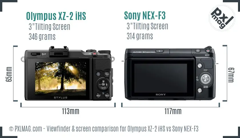 Olympus XZ-2 iHS vs Sony NEX-F3 Screen and Viewfinder comparison