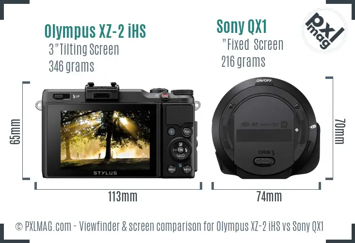 Olympus XZ-2 iHS vs Sony QX1 Screen and Viewfinder comparison