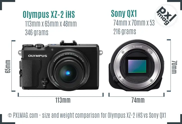 Olympus XZ-2 iHS vs Sony QX1 size comparison