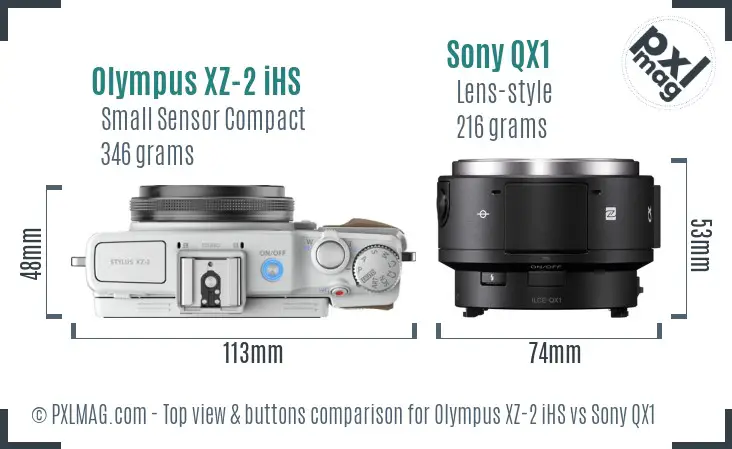 Olympus XZ-2 iHS vs Sony QX1 top view buttons comparison