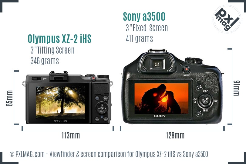 Olympus XZ-2 iHS vs Sony a3500 Screen and Viewfinder comparison