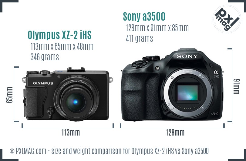 Olympus XZ-2 iHS vs Sony a3500 size comparison