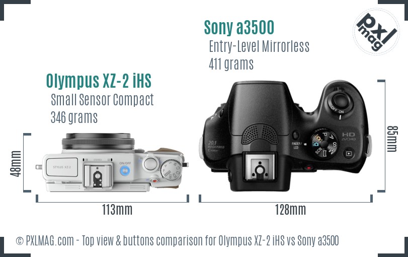 Olympus XZ-2 iHS vs Sony a3500 top view buttons comparison