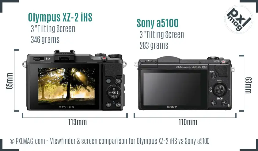 Olympus XZ-2 iHS vs Sony a5100 Screen and Viewfinder comparison