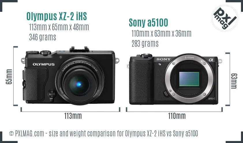 Olympus XZ-2 iHS vs Sony a5100 size comparison