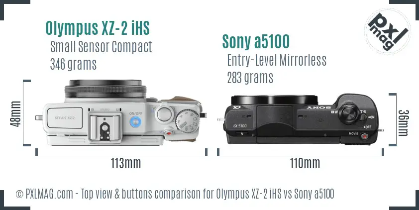 Olympus XZ-2 iHS vs Sony a5100 top view buttons comparison