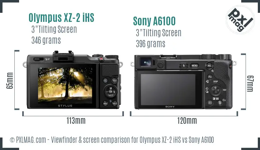 Olympus XZ-2 iHS vs Sony A6100 Screen and Viewfinder comparison