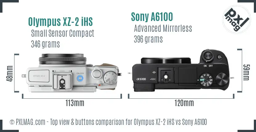 Olympus XZ-2 iHS vs Sony A6100 top view buttons comparison