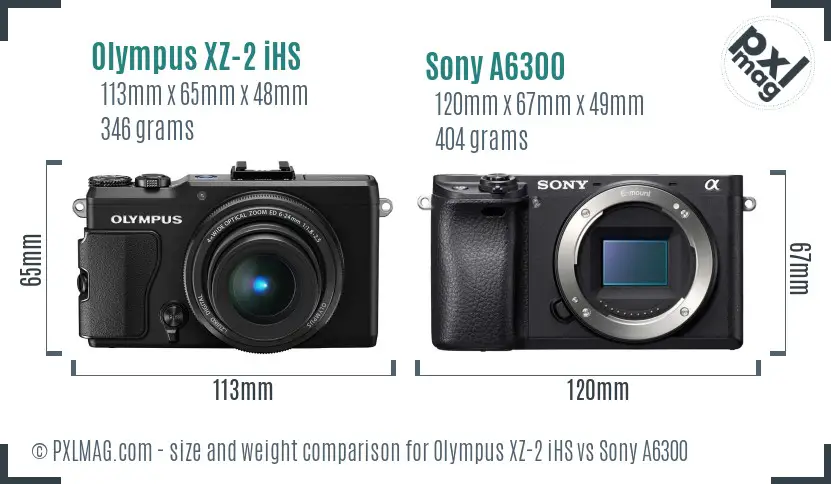 Olympus XZ-2 iHS vs Sony A6300 size comparison