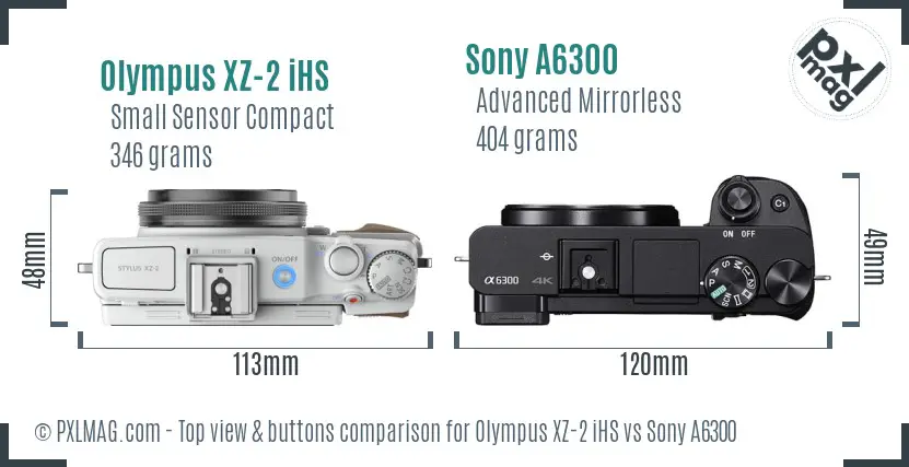 Olympus XZ-2 iHS vs Sony A6300 top view buttons comparison