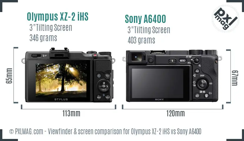Olympus XZ-2 iHS vs Sony A6400 Screen and Viewfinder comparison