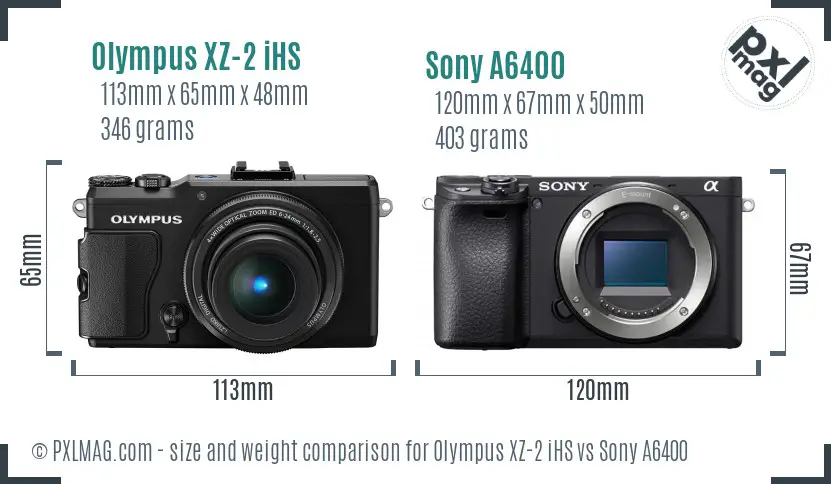 Olympus XZ-2 iHS vs Sony A6400 size comparison