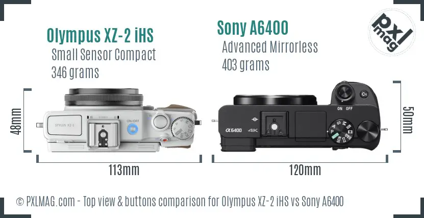 Olympus XZ-2 iHS vs Sony A6400 top view buttons comparison