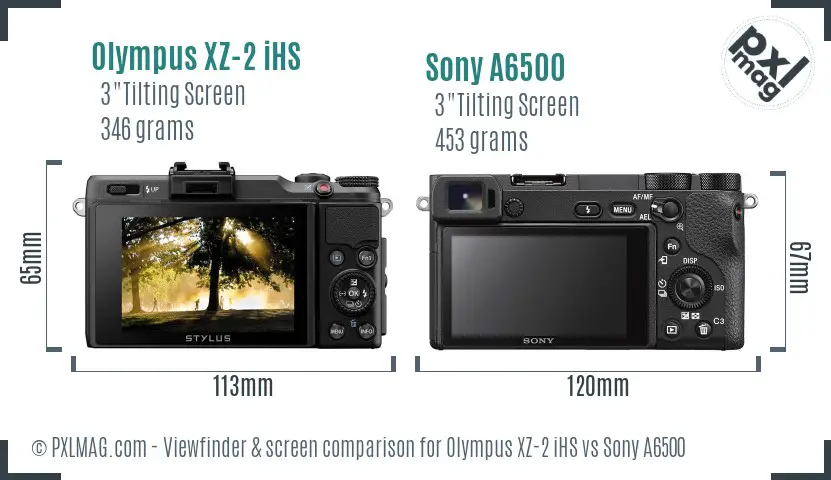 Olympus XZ-2 iHS vs Sony A6500 Screen and Viewfinder comparison