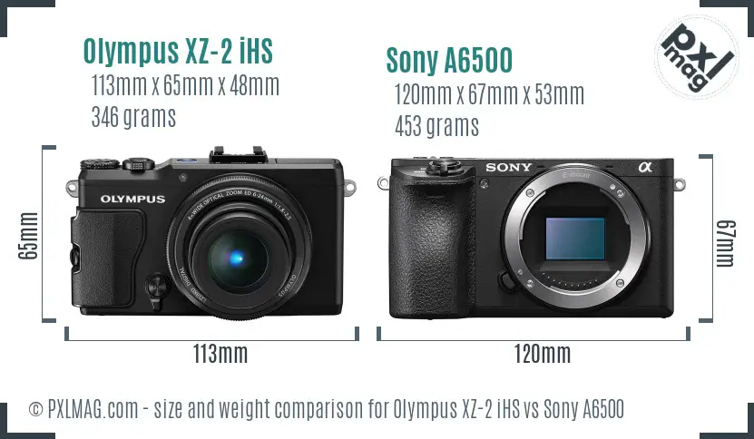 Olympus XZ-2 iHS vs Sony A6500 size comparison