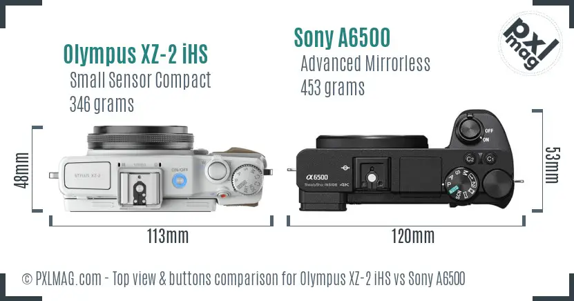 Olympus XZ-2 iHS vs Sony A6500 top view buttons comparison