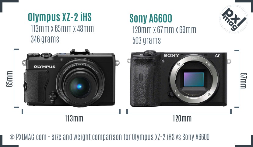 Olympus XZ-2 iHS vs Sony A6600 size comparison