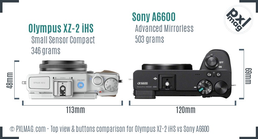 Olympus XZ-2 iHS vs Sony A6600 top view buttons comparison