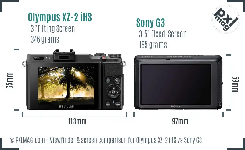 Olympus XZ-2 iHS vs Sony G3 Screen and Viewfinder comparison