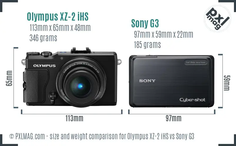 Olympus XZ-2 iHS vs Sony G3 size comparison