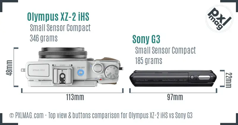 Olympus XZ-2 iHS vs Sony G3 top view buttons comparison