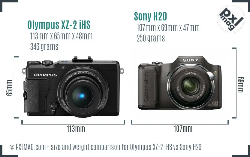 Olympus XZ-2 iHS vs Sony H20 size comparison