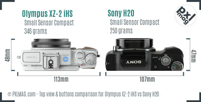 Olympus XZ-2 iHS vs Sony H20 top view buttons comparison