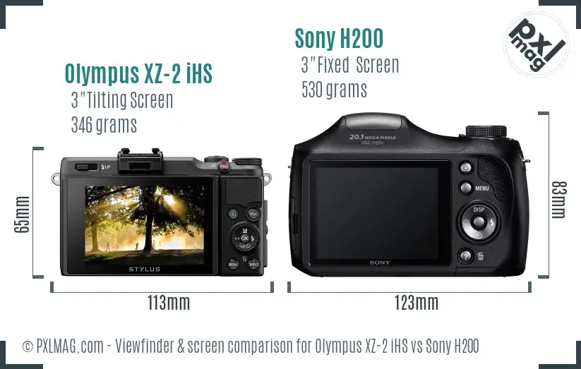 Olympus XZ-2 iHS vs Sony H200 Screen and Viewfinder comparison