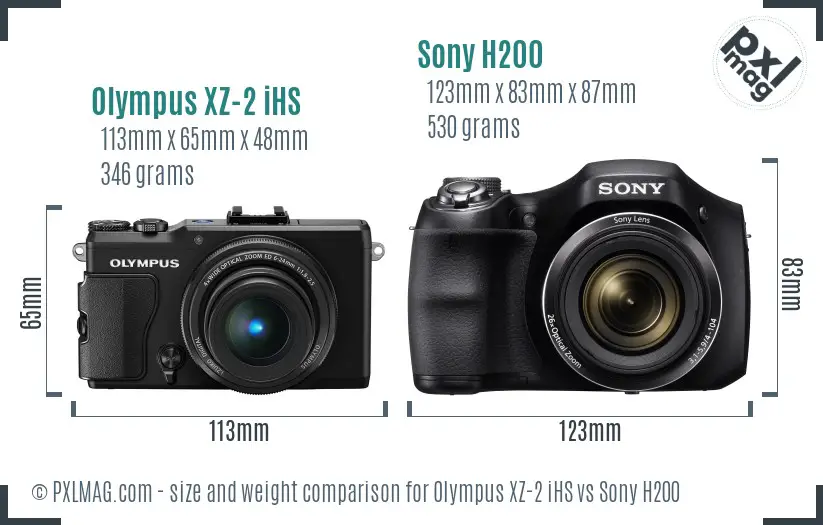 Olympus XZ-2 iHS vs Sony H200 size comparison