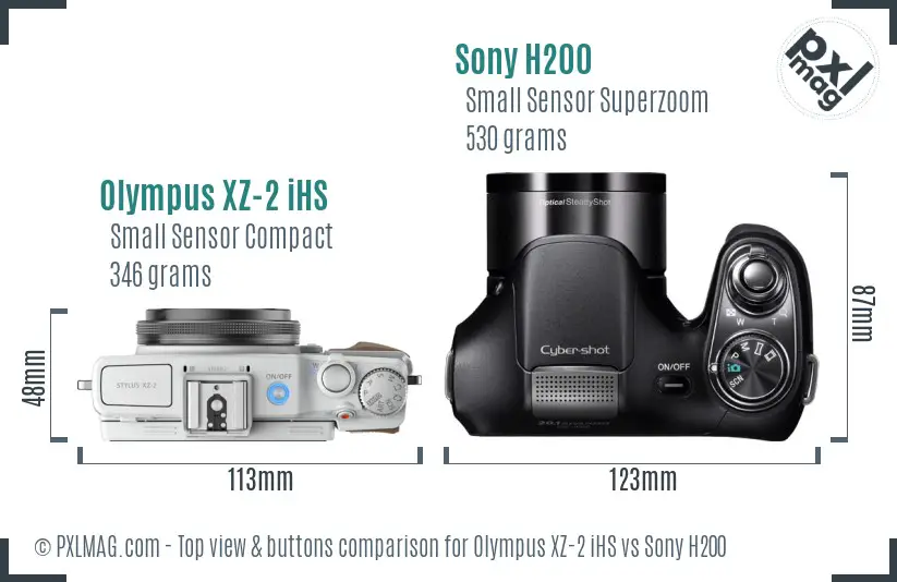Olympus XZ-2 iHS vs Sony H200 top view buttons comparison