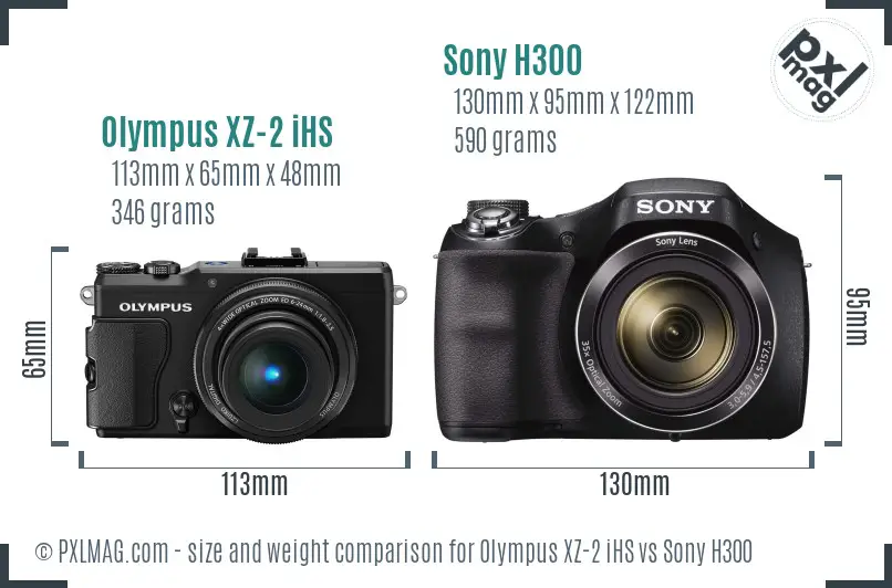 Olympus XZ-2 iHS vs Sony H300 size comparison